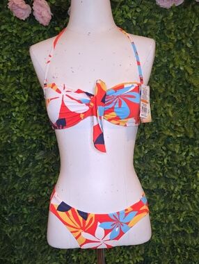 Hobie Orange and Yellow Tropical Bandeau Swim Top